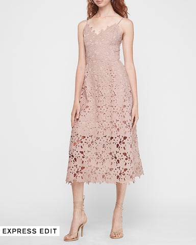 Floral Lace Midi Dress in Truffle Pink ...